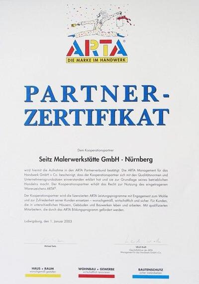 Arta Partnerzertifikat